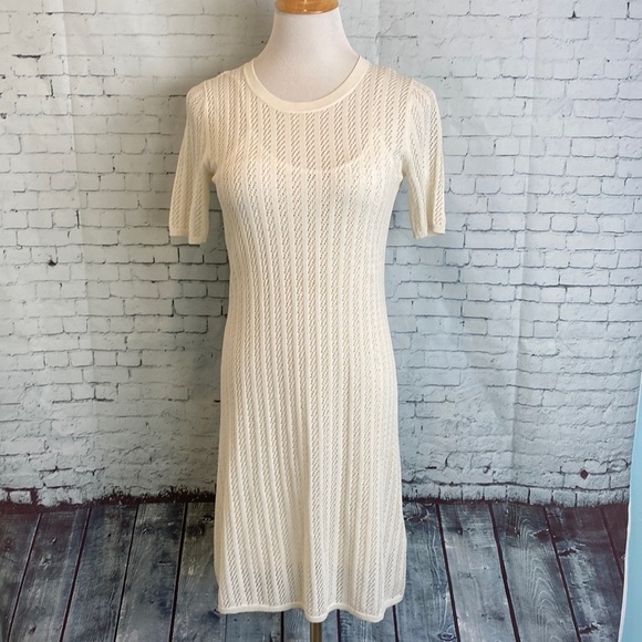 A.L.C. Soft Knit Open Knit Dress Cream White Sz S Designer Bride Bridal Vacation - Picture 16 of 16